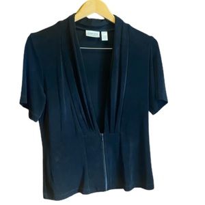 CHICO'S  Black V-neck Short Sleeve Half Zip Top Medium